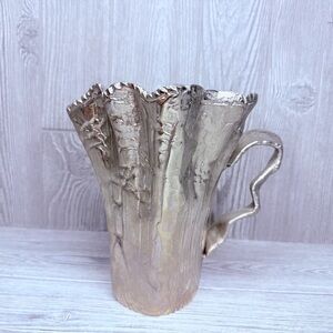 Vintage Wavy Cast Aluminum Pitcher vase 1980s ruffle natural metallic decoration